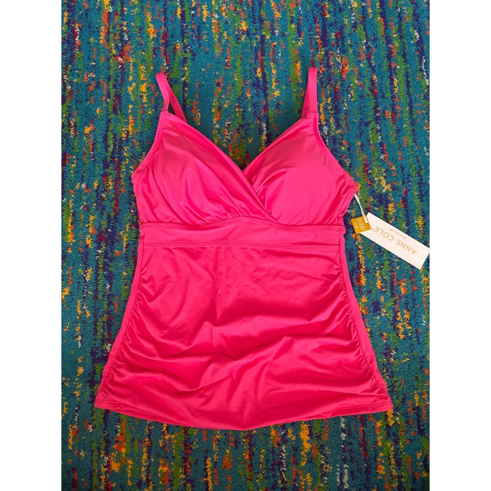NWT Anne Cole Tankini Top Pink Glow Twist Front Underwire Women 34DD/36D
